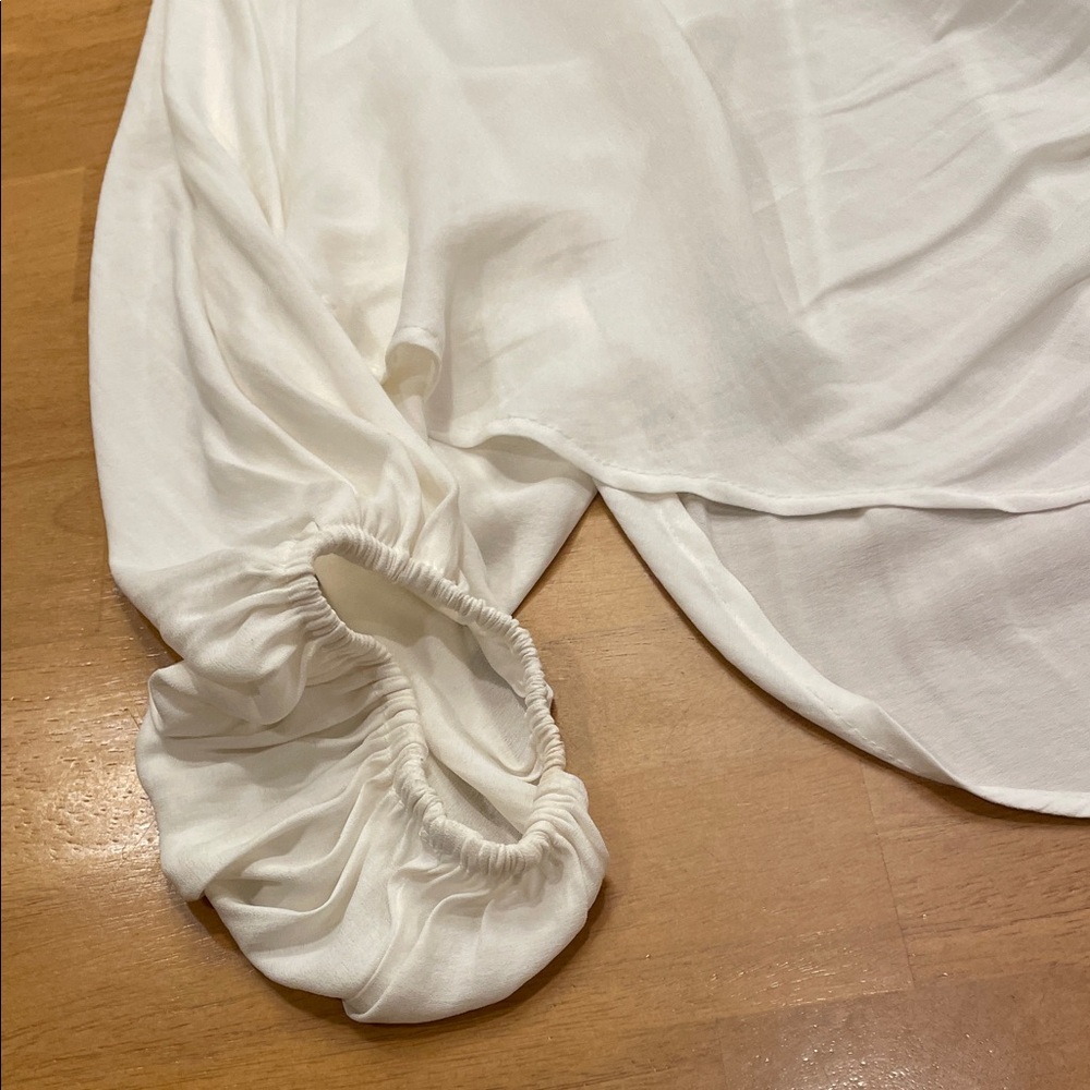 Free People Cream Draped Front Bishop Sleeves Women's Blouse Oversized Small - Picture 5 of 13